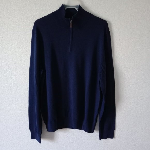 Jos. A. Bank Traveler Men's 100% Merino Wool 1/4 Zip Navy Blue Sweater size L - Picture 1 of 10